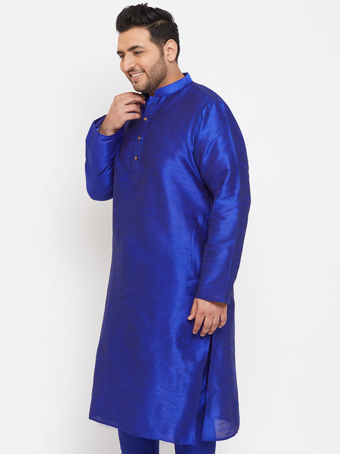 Vastramay Men's Plus Size Blue Silk Blend Kurta